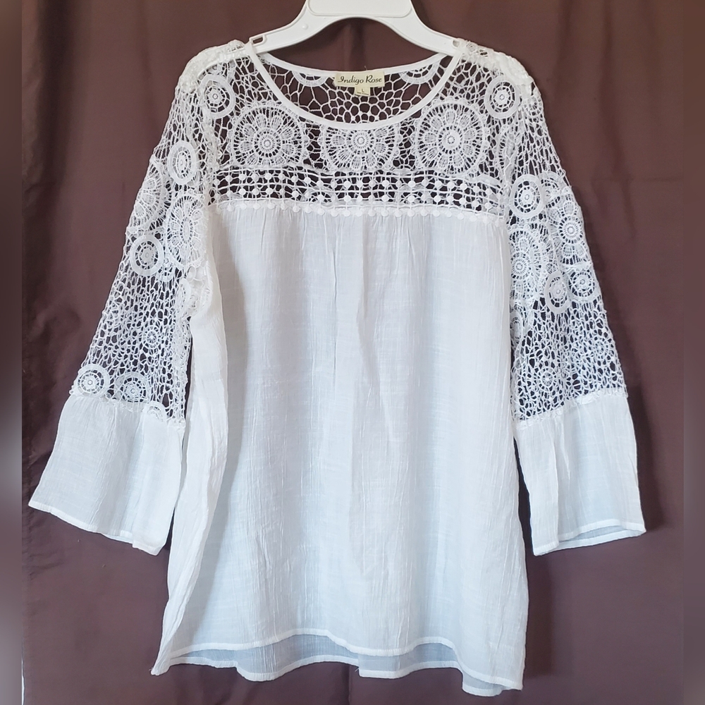 Indigo Rose Women's White Lace Top Sz L